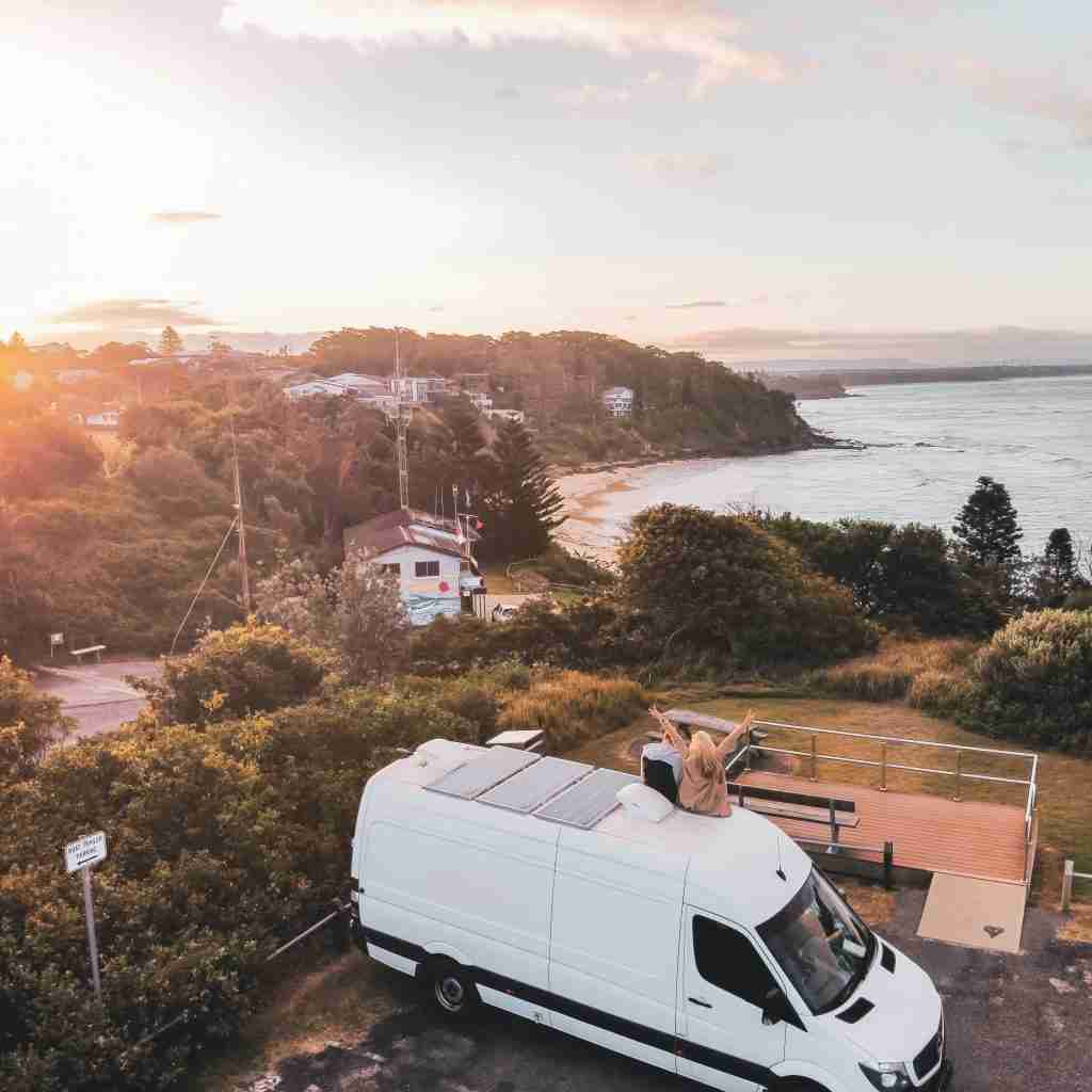 Drone shot of van sunset