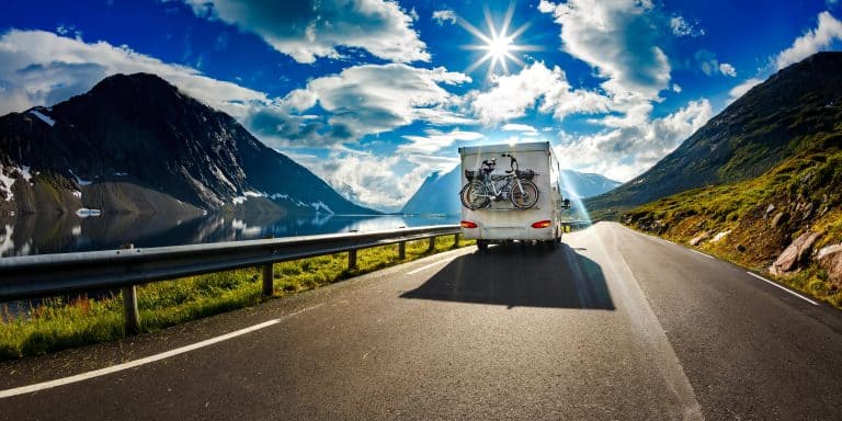Back of Campervan driving with bikes on the back