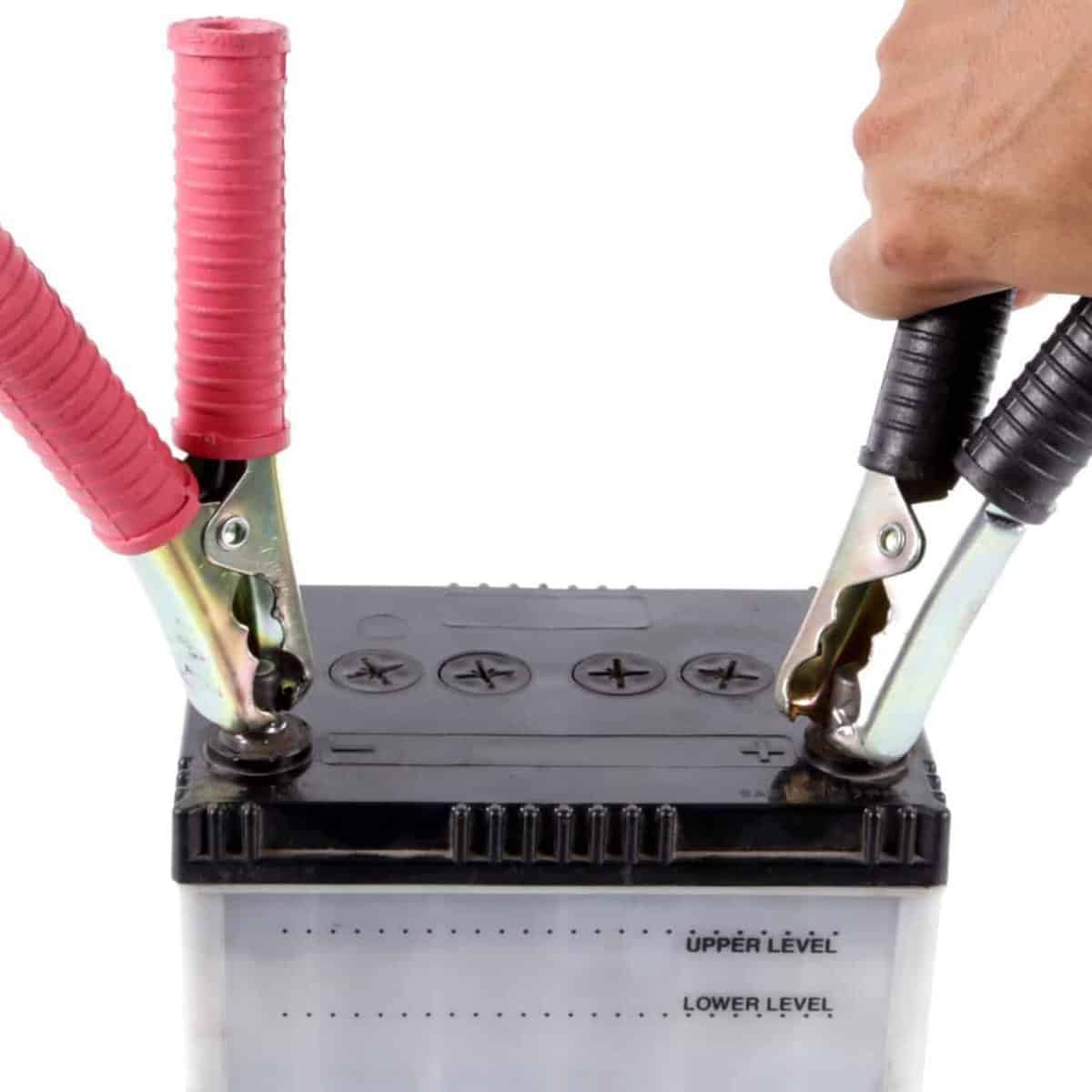 Car Battery with jumper leads connected