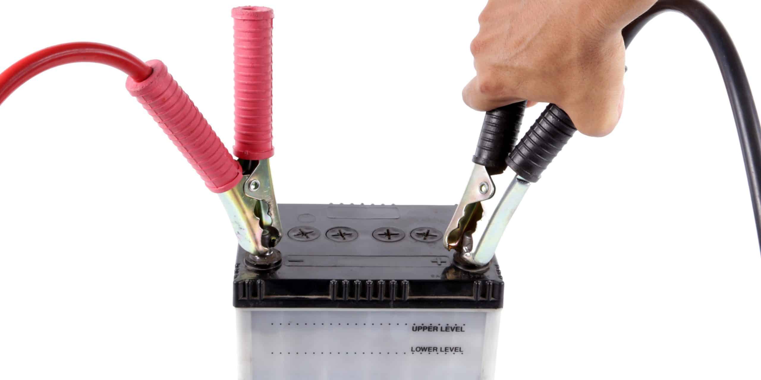 Car Battery with jumper leads connected