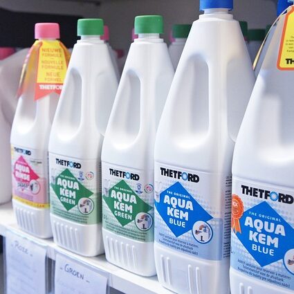 thetford cleaning products seating on a shelve