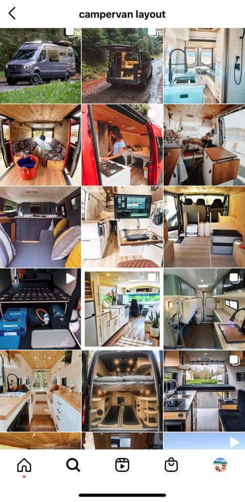 instagram grid of Camper van designs