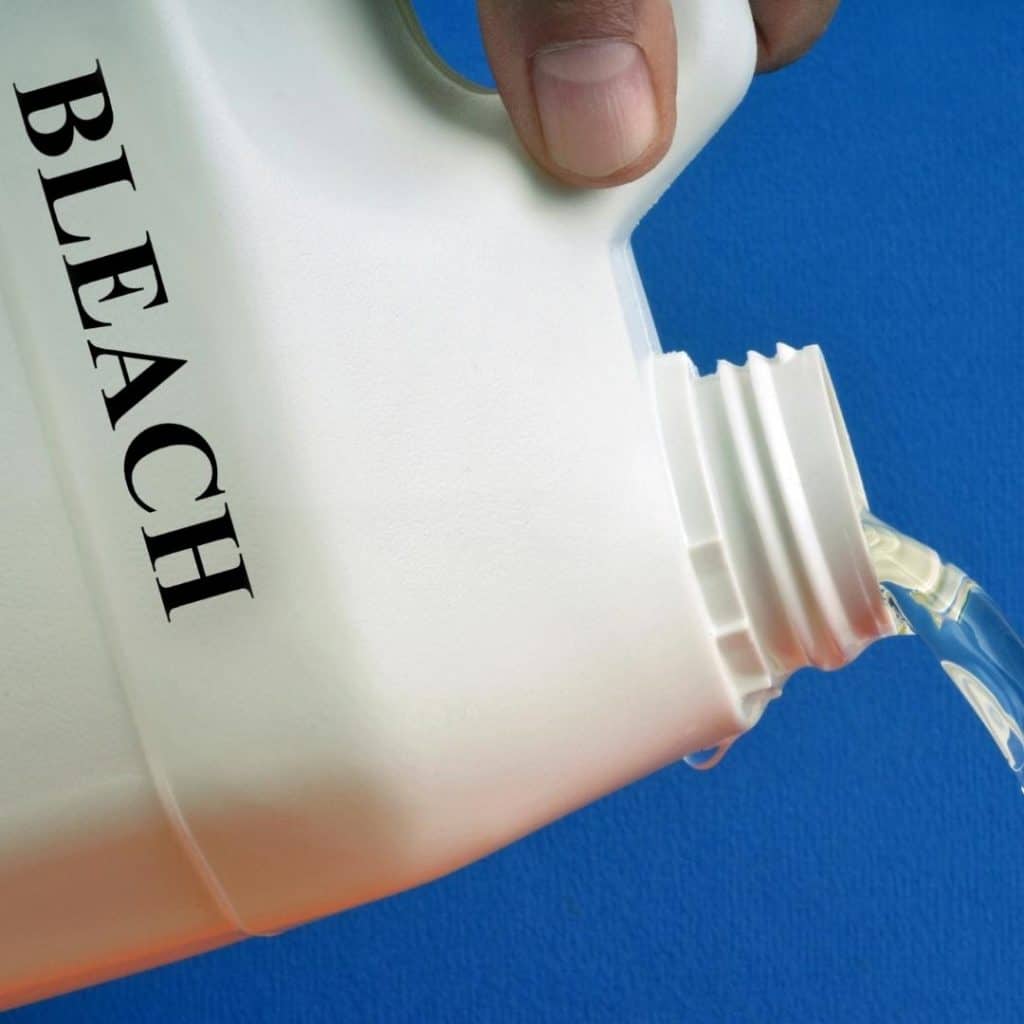 Bleach coming out of a bottle
