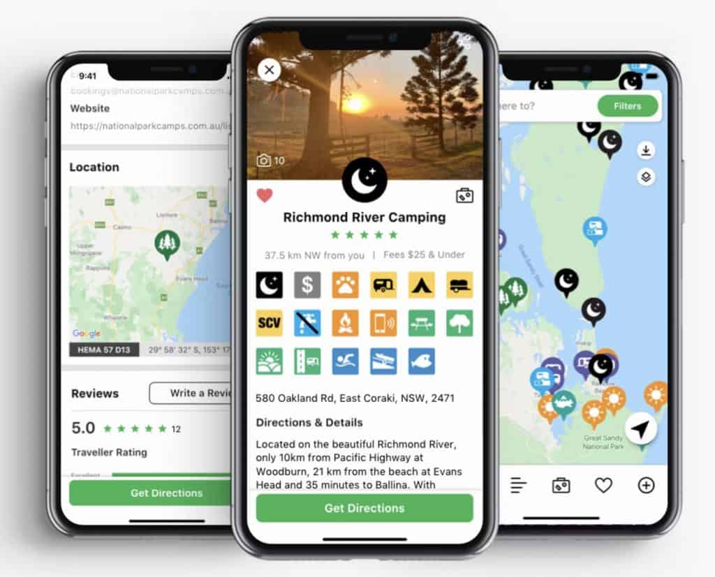 Iphone showing camping spots on camps aus