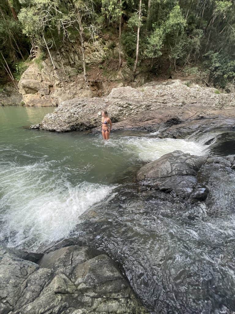 Showering in a river 