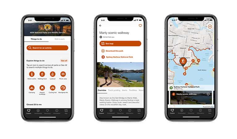 National parks app showing examples 