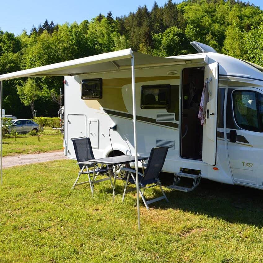 Awning set up on campervan