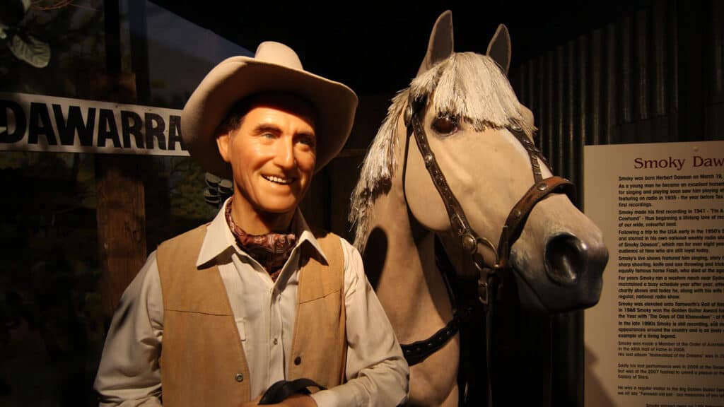 Wax figure of a man and a horse 