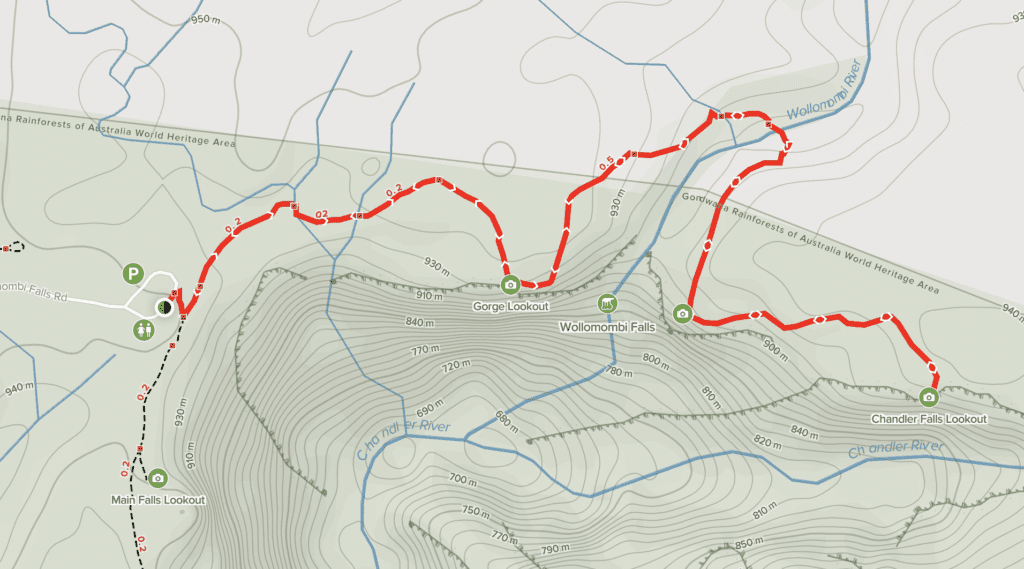 Map showing the walking route 