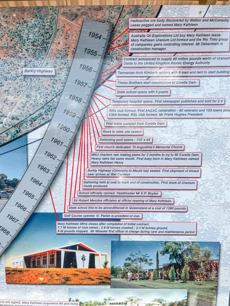 Map showing the history of the Mary Kathleen Town