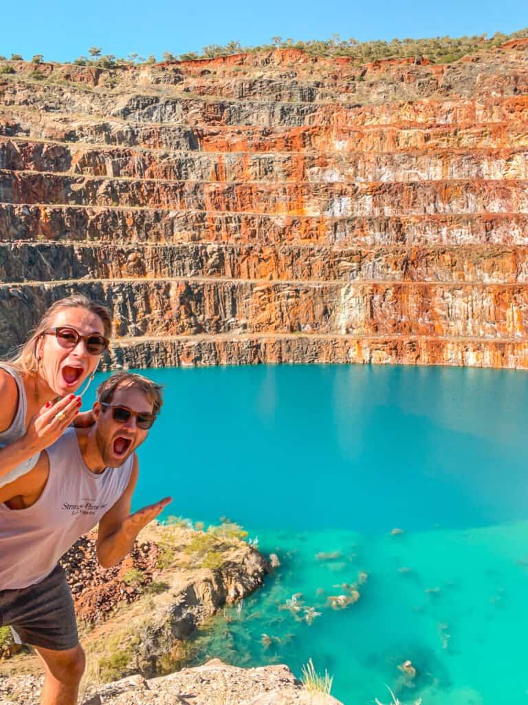 Wade and Dani standing up looking down in to the Mary Kathleen mine