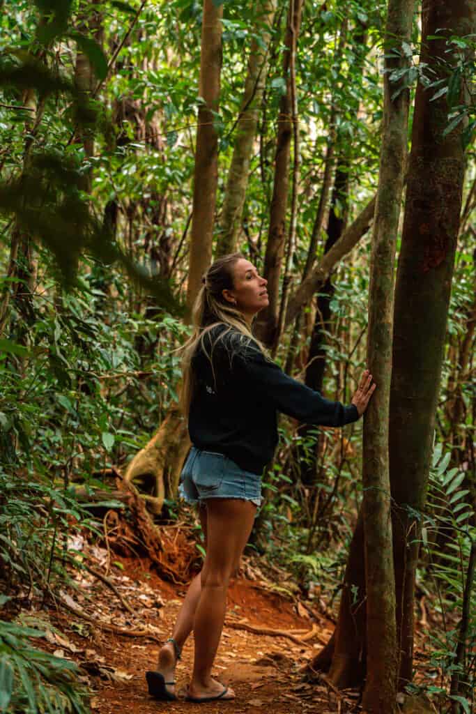 Dani walking down to Zille Falls and stopped at a tree