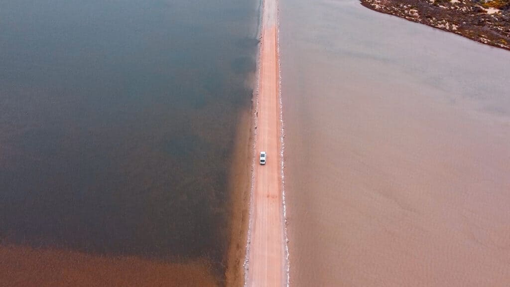 Drone shot of Lake MacDonnell with our campervan