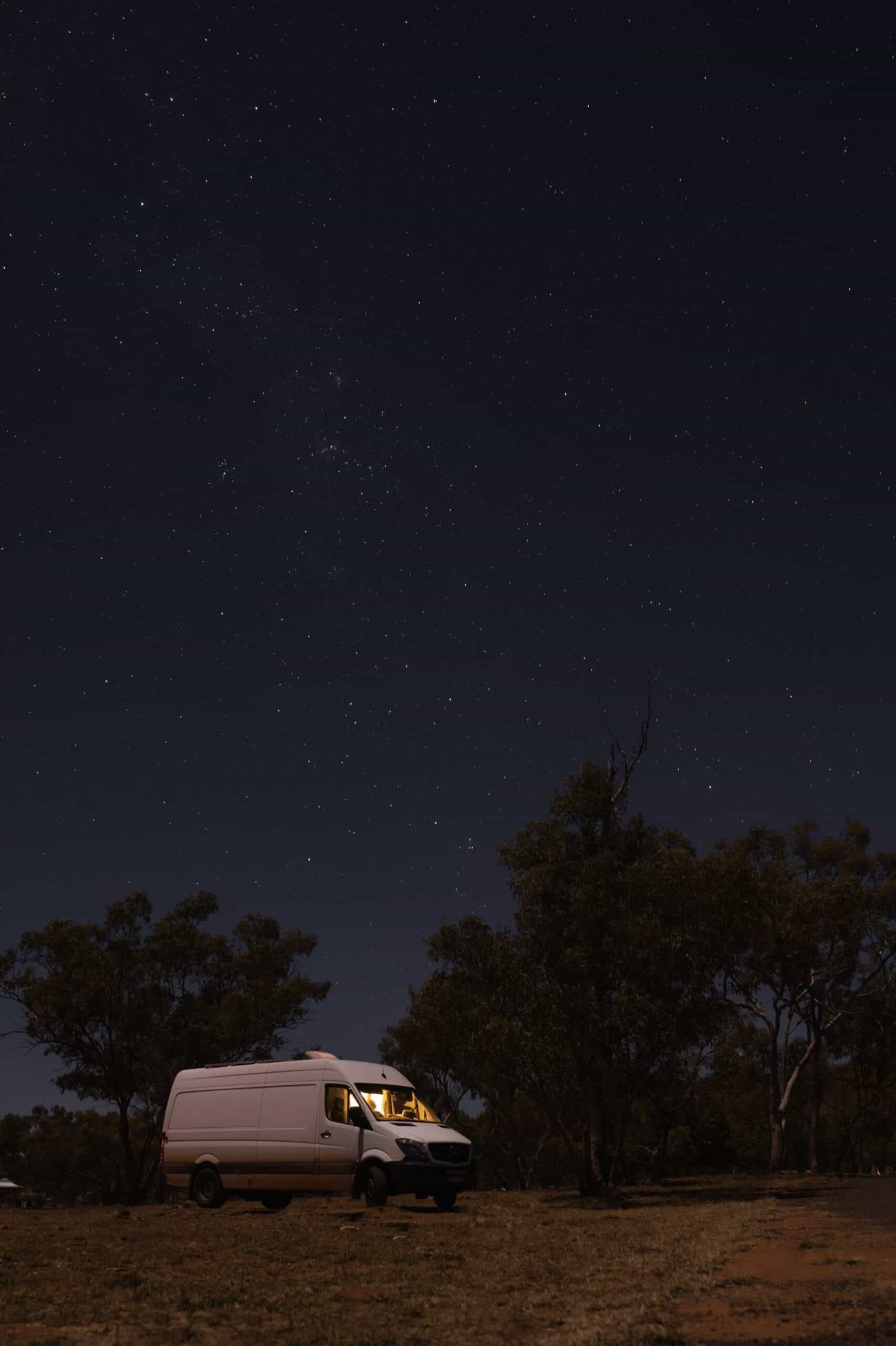 Our campervan parked under the starts