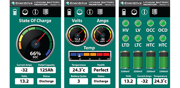 Screen shots on the Enerdrive phone App