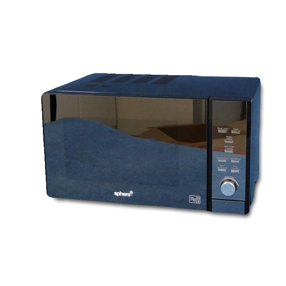 Product shot of the Sphere Caravan 25L Microwave With Mirror Finish