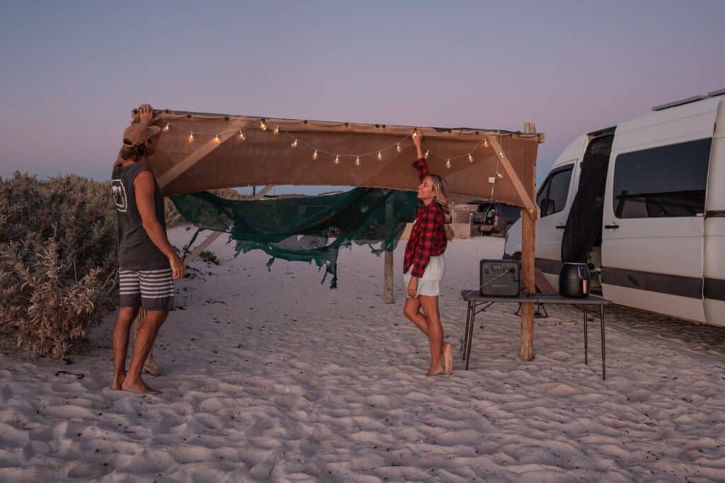 Bluetti AC180 at the beach putting some little lights