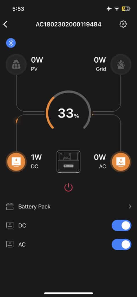 Screenshot from the Bluetti App