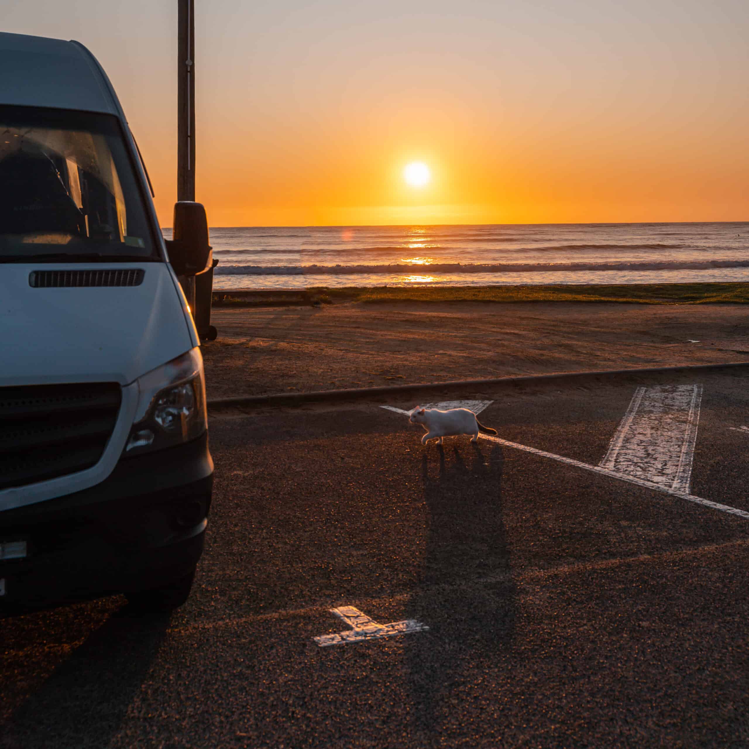 A van parked by the beach in Lorne during sunset
