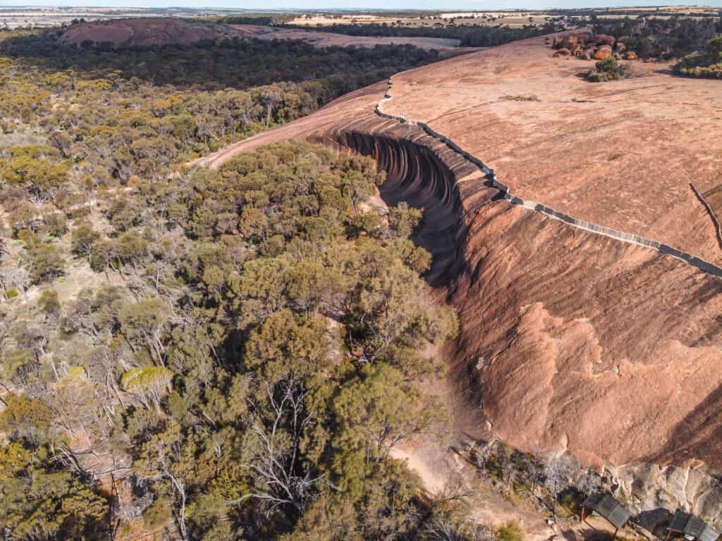 A drone overview of the top of Wave Rock