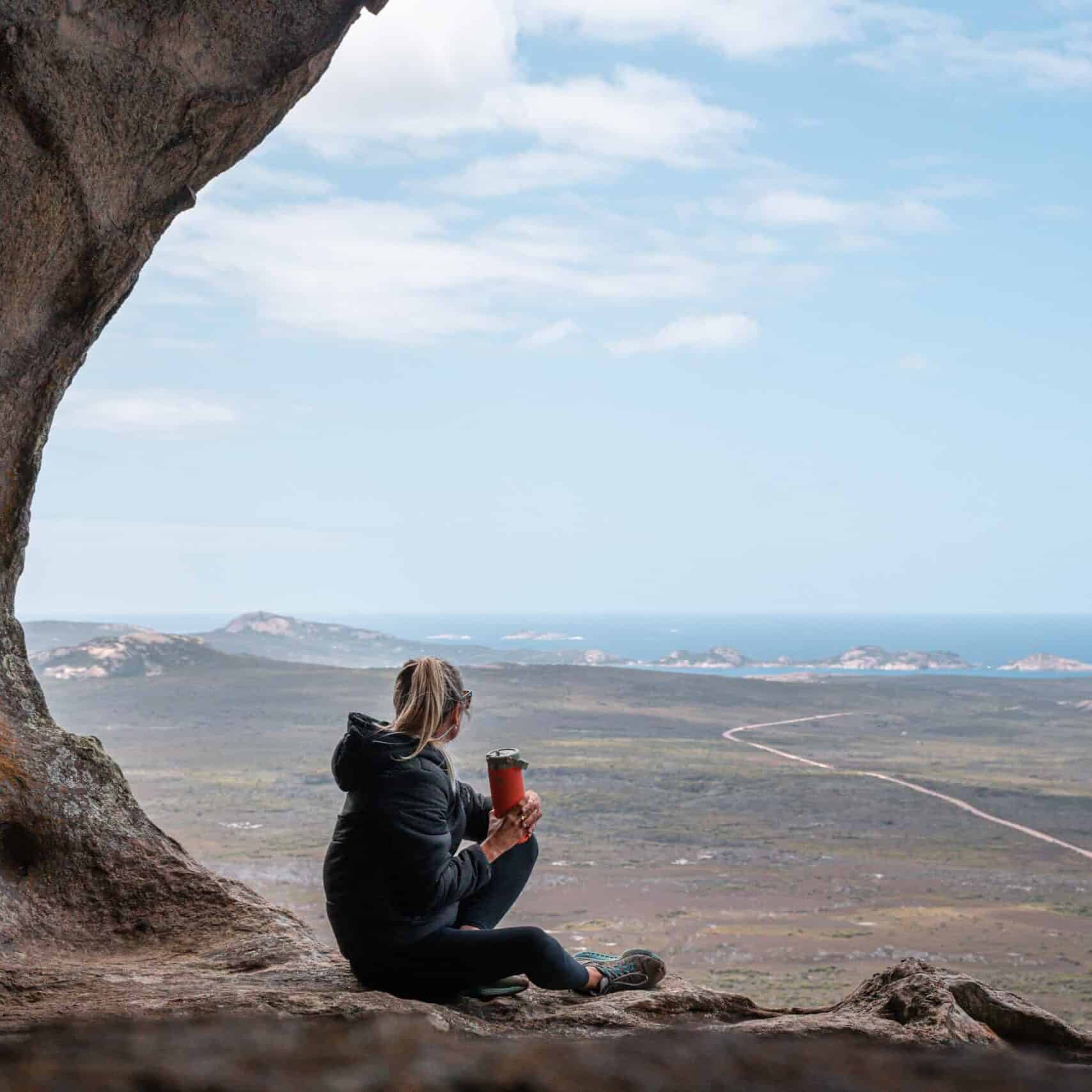 Sitting in a cave at frenchman peak