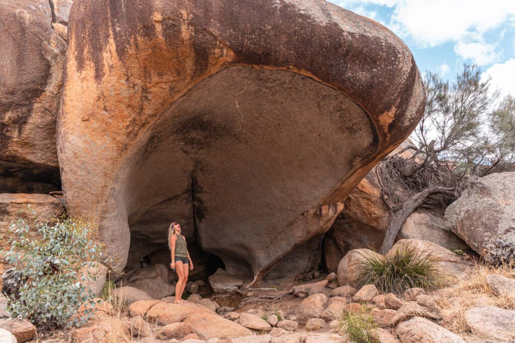 Dani standing inside Hippo's Yawn rock