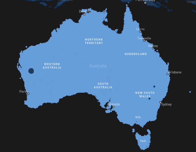 Map of Australia showing starlinks reception locations