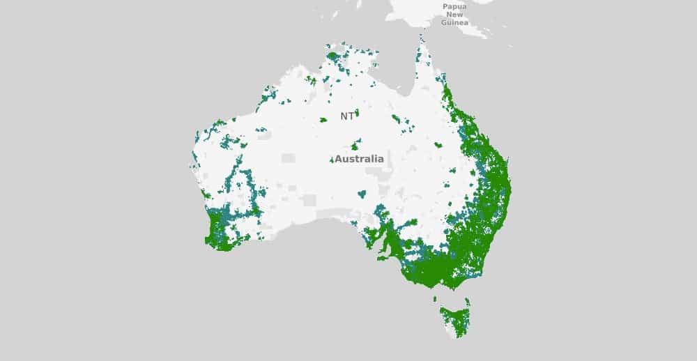 Map of Australia showing Telstra reception locations 