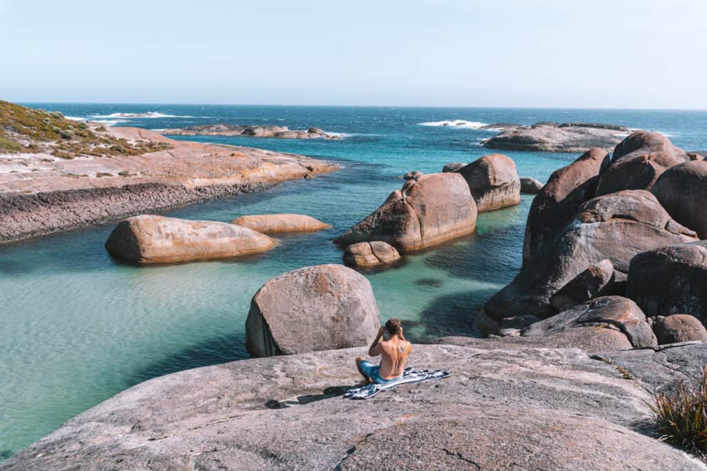 Wade sitting on top of a rock at Elephant Rocks