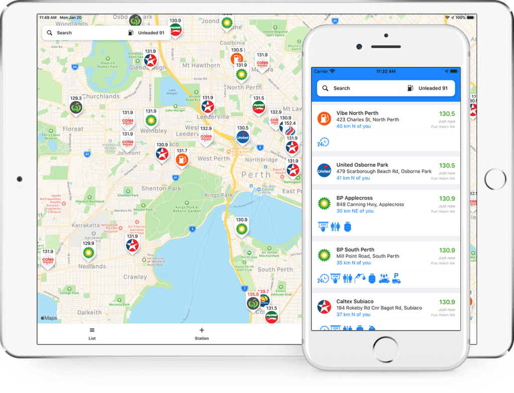 Map and Phone showing how fuel map aus works