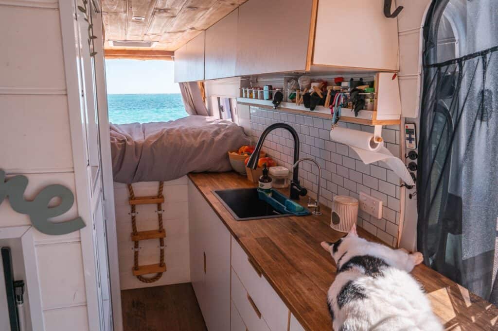 inside a DIY Mercedes Sprinter camper van