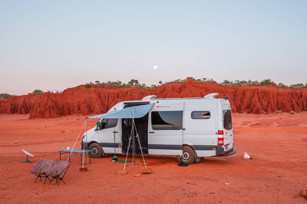Our campervan set up at James Price Point WA