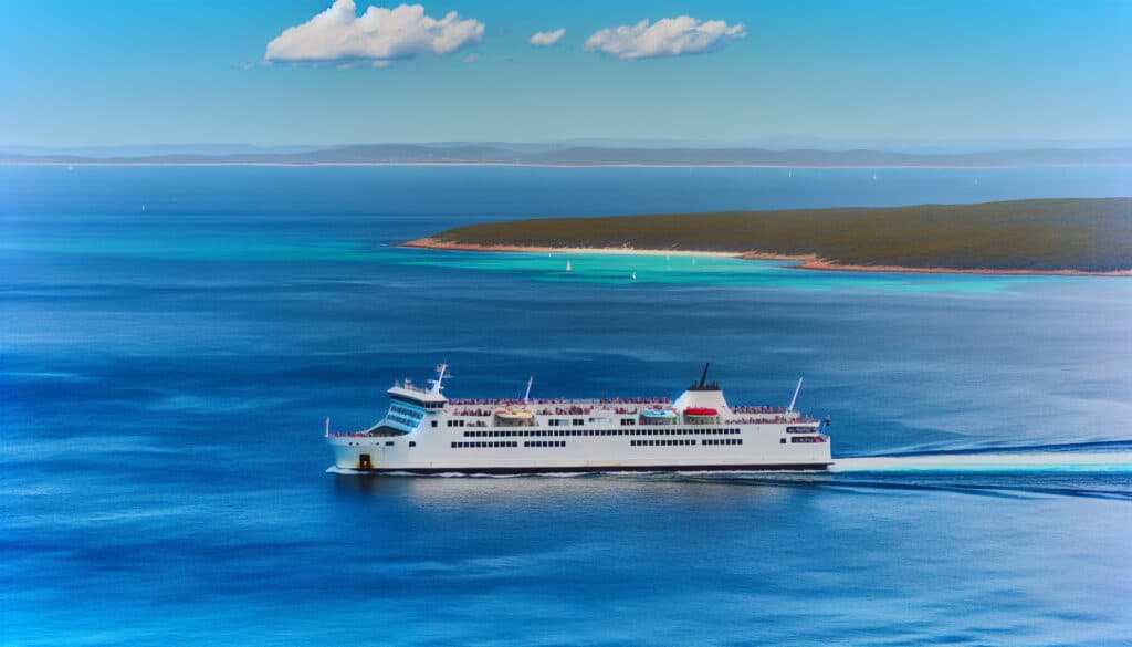SeaLink Kangaroo Island Ferry in the water, shot from a drone